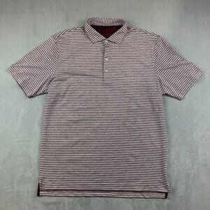 Johnnie-O Mens Shirt Large Maroon Red Striped Performance Polo UPF 50 Clipper